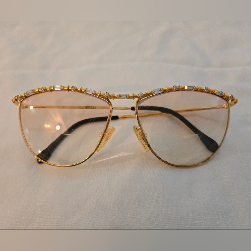 Vintage Gianfranco Ferre Eyewear circa 1980's For DIOR Gold And Rhinestone